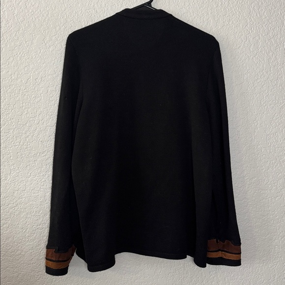 Vintage Knit Button-Up Sweater Jacket Suede Chevron Retro Western 70s Sz Medium - Picture 6 of 6